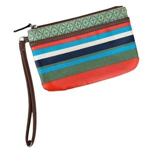 🍀Latique Multicolored Striped Coated Canvas Wristlet Wallet Purse